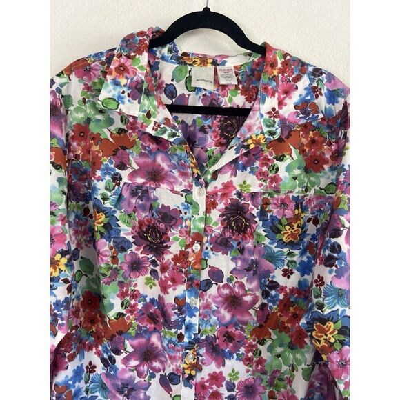 Roamans Vintage Button Up Womens Blouse Plus Size 22W Pink Purple Floral Print - Picture 6 of 10